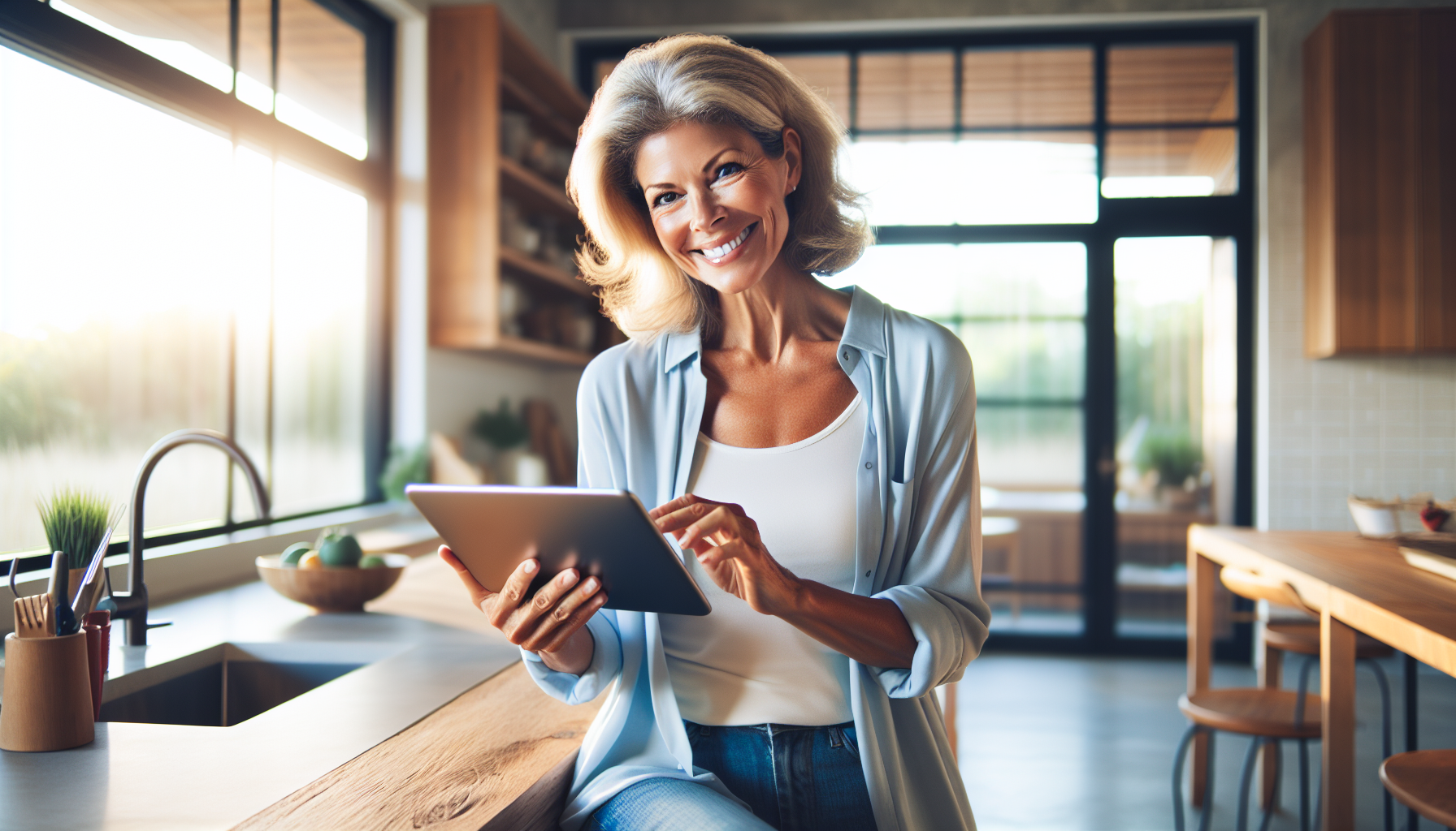 Active senior researching health information on tablet